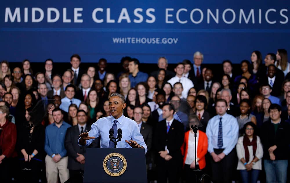 President Barack Obama speaks during a visit to the University of Kansas, in Lawrence, Kansas.