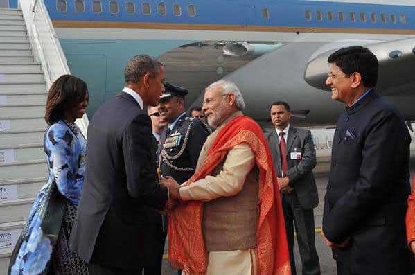 PM Narendra Modi welcomes Barack Obama -twitter@PIB India