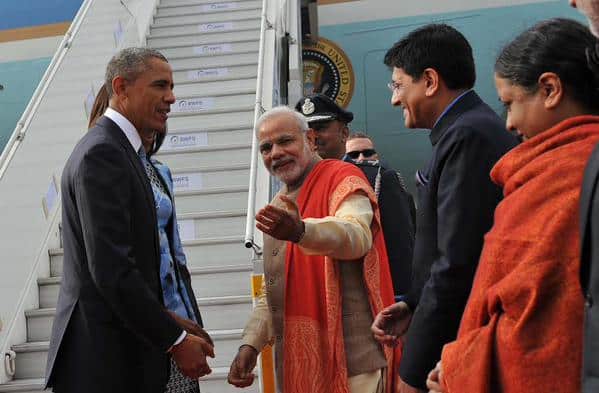 PM Narendra Modi welcomes Barack Obama -twitter@PIB India