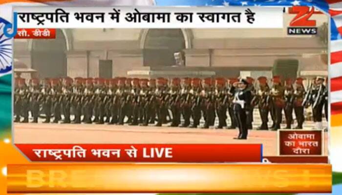 President Barack Obama accorded ceremonial reception at Rashtrapati Bhavan