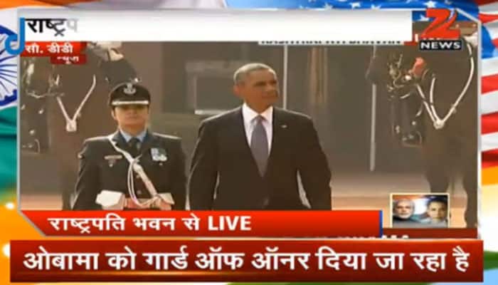 President Barack Obama accorded ceremonial reception at Rashtrapati Bhavan