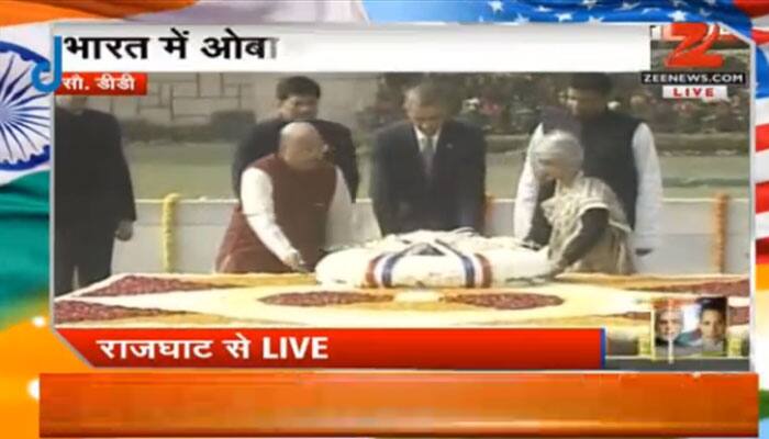 President Barack Obama pays tribute to Mahatma Gandhi at Rajghat 