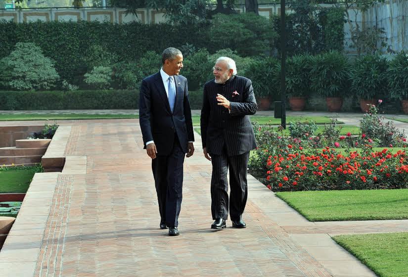 PIB India ‏:- PM @narendramodi having 'Walk the Talk' with US President, @BarackObama at Hyderabad House  -twitter
