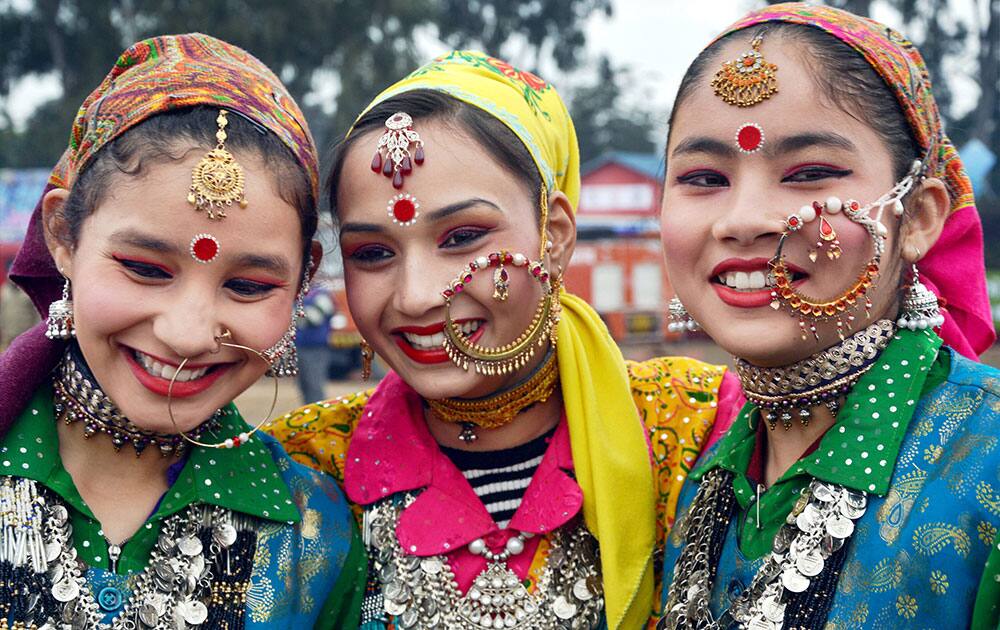 School children in traditional dress during Republic Day celebrations in Dehradun