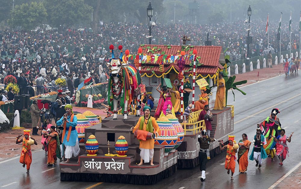 Andhra Pradesh tableau on display during the 66th Republic Day parade at Rajpath in New Delhi.