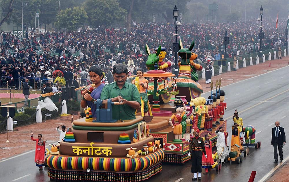 Karnataka tableau on display during the 66th Republic Day parade at Rajpath in New Delhi.