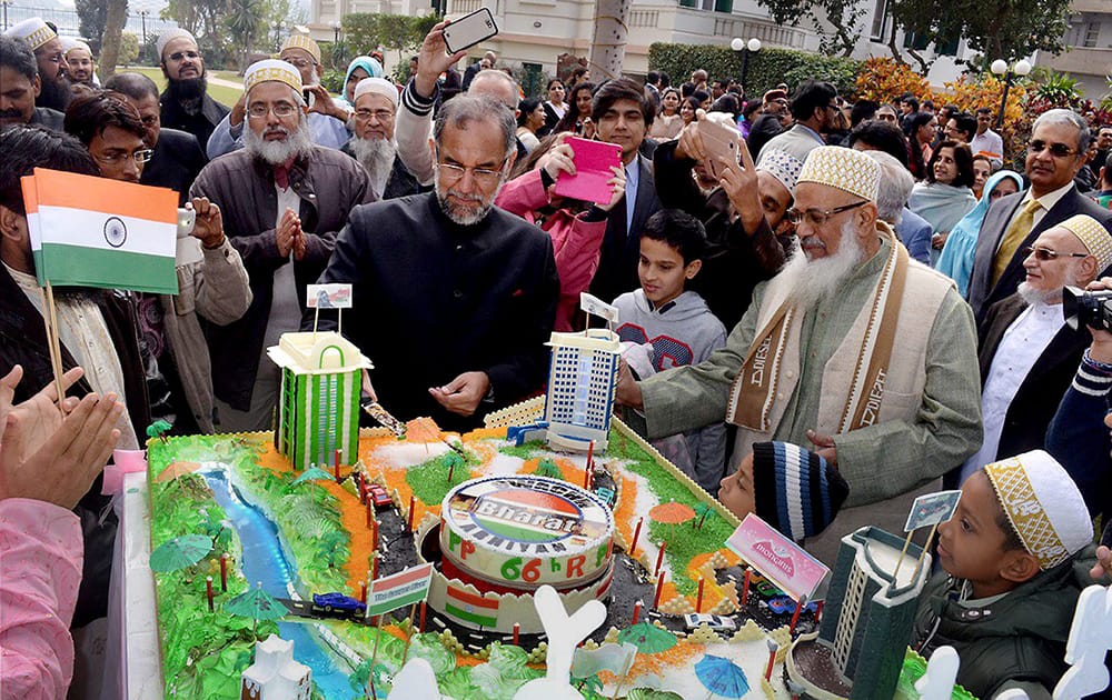 India's Ambassador to Egypt Navdeep Suri with others during 66th Republic Day celebrations at the Indian Embassy in Cairo.