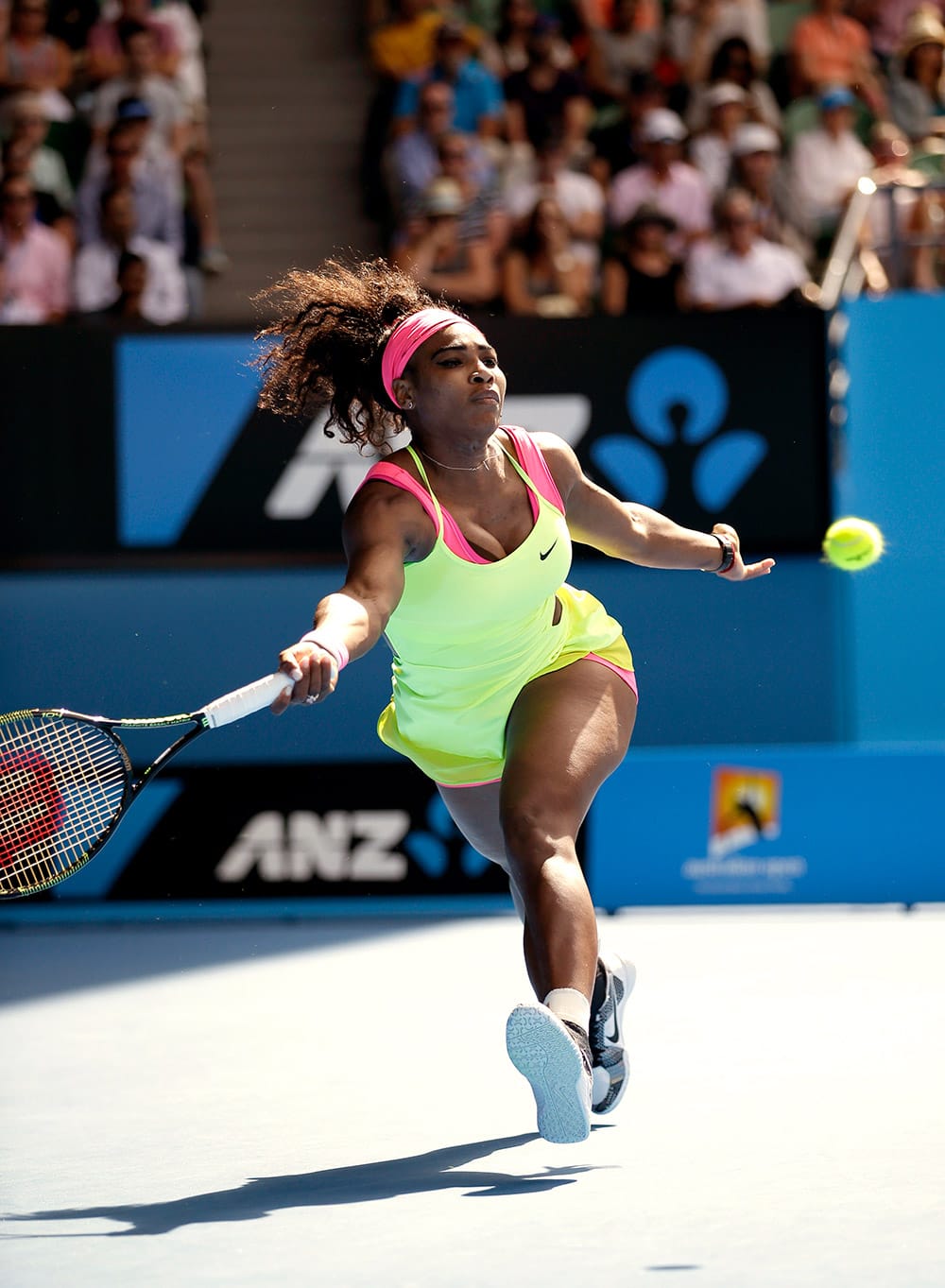 Serena Williams of the U.S. chases down a shot to her compatriot Madison Keys during their semifinal match at the Australian Open tennis championship in Melbourne, Australia.