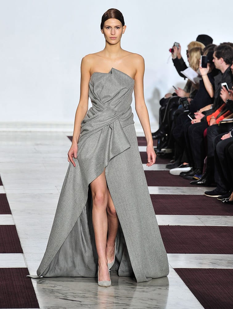 A model wears a creation by fashion designer Yiqing Yin as part of her Spring-Summer 2015 Haute Couture fashion collection, presented in Paris.