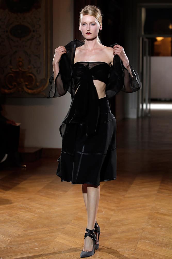 A model wears a creation by designer Gustavo Lins for fashion house Atelier Gustavolins during their Spring-Summer 2015 Haute Couture fashion collection, presented in Paris.