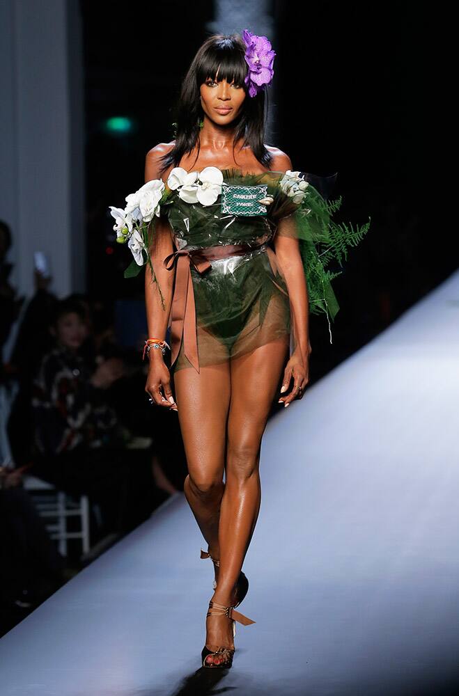 Model Naomi Campbell wears a creation as part of French designer Jean-Paul Gaultier's Spring-Summer 2015 Haute Couture fashion collection, presented in Paris, France.