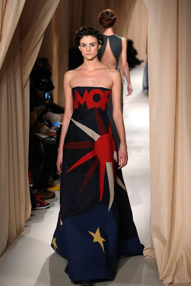 A model wears a creation for Valentino's Spring-Summer 2015 Haute Couture fashion collection presented in Paris.