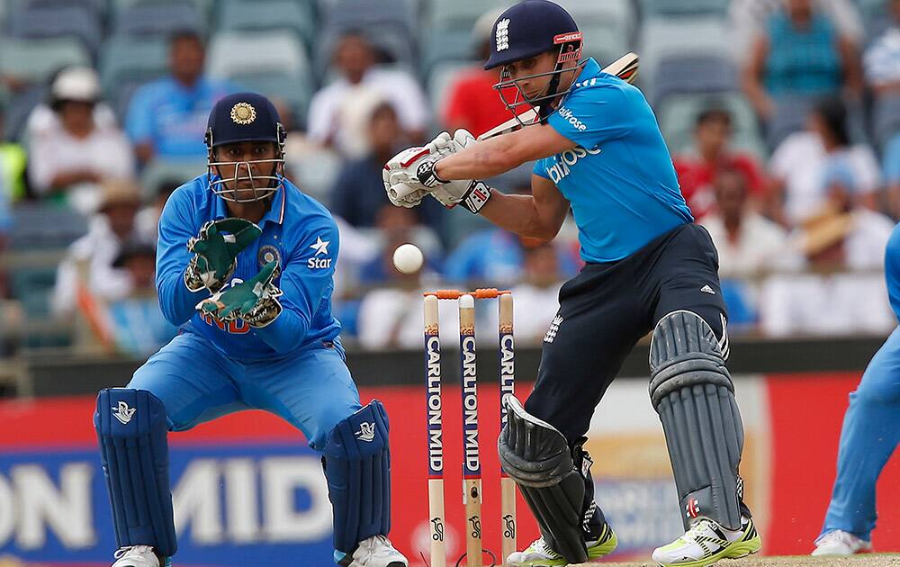 James Taylor plays a shot during their one day international cricket match against India in Perth, Australia.