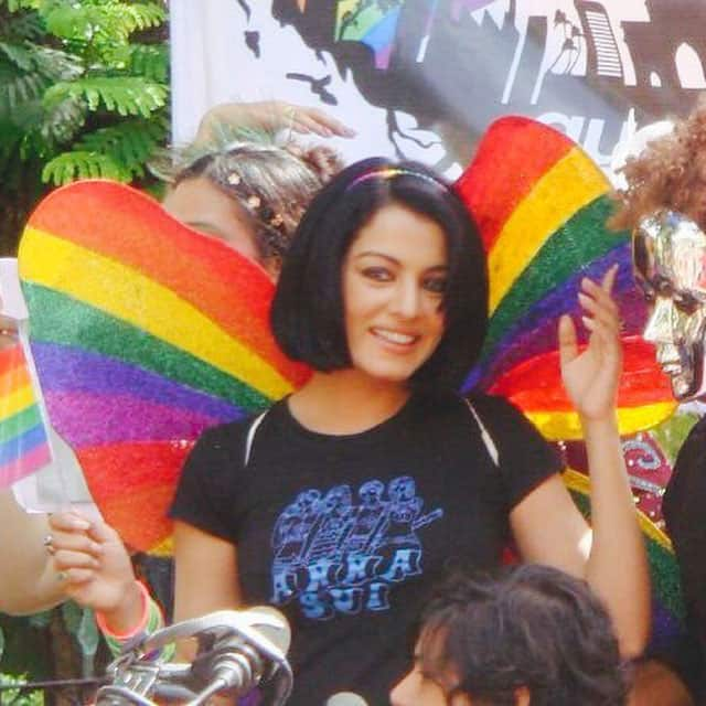 celina jaitly :- Congratulations on #MumbaiPride #20years! I couldn't join my beloved #LGBTQI this year but here is a pic frm one of my fav #PRIDE moments .. #longlivetherainbow -instagram