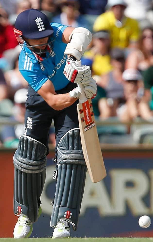 England's James Taylor plays as cover drive shot during their one day international cricket match against Australia in Perth, Australia.