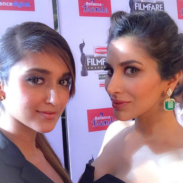 sophie choudry :- @ileana_official & me #LadiesInBlack #redcarpet #glam #style #hotties #filmfareawards #funtimes -instagram