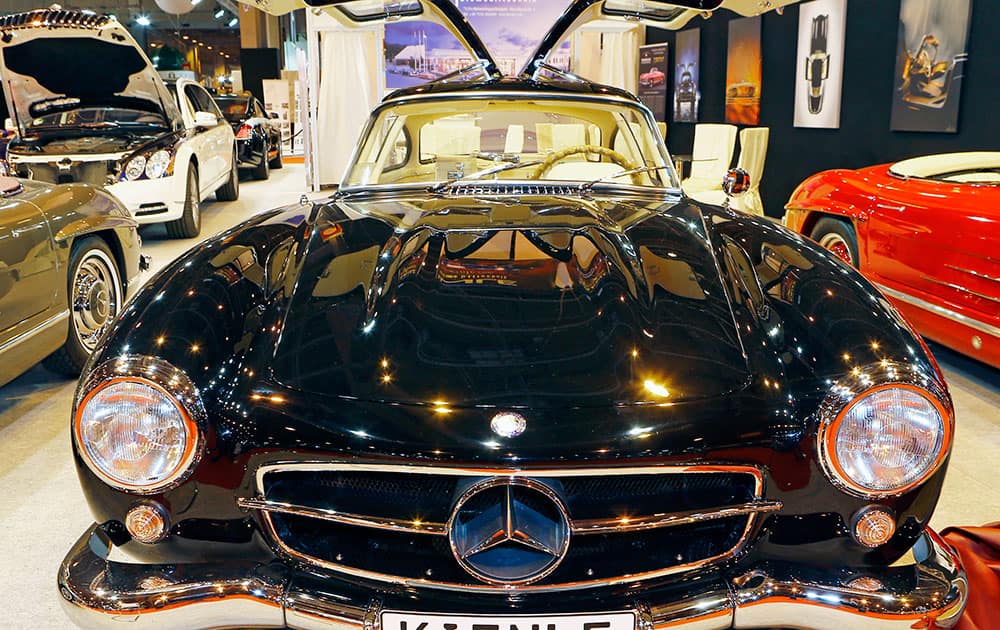 Mercedes Benz 300 SL Coupe Gullwing 1956 is displayed at the Paris Retromobile motor show, a display of vintage cars at Porte de Versailles in Paris.