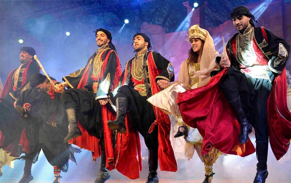 Artists from Lebanon perform at the International Crafts Mela at Surajkund in Faridabad.