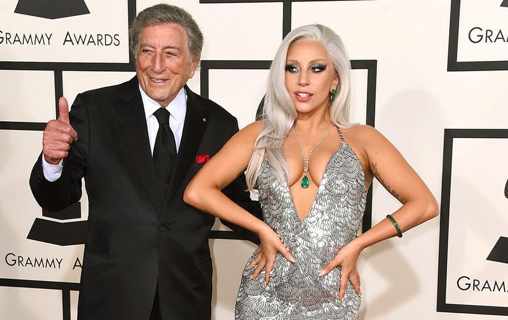 Tony Bennett and Lady Gaga arrive at the 57th annual Grammy Awards.