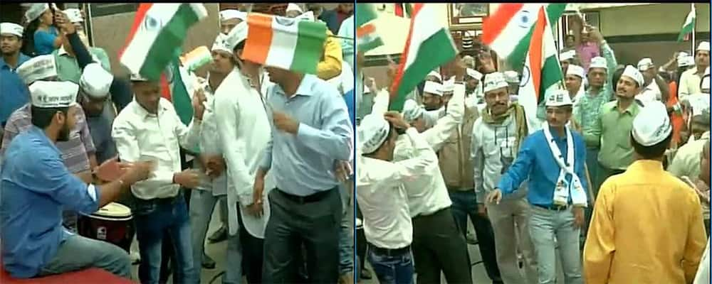 Celebration at AAP office in Mumbai #DelhiPollResults. Pic Courtesy:Twitter