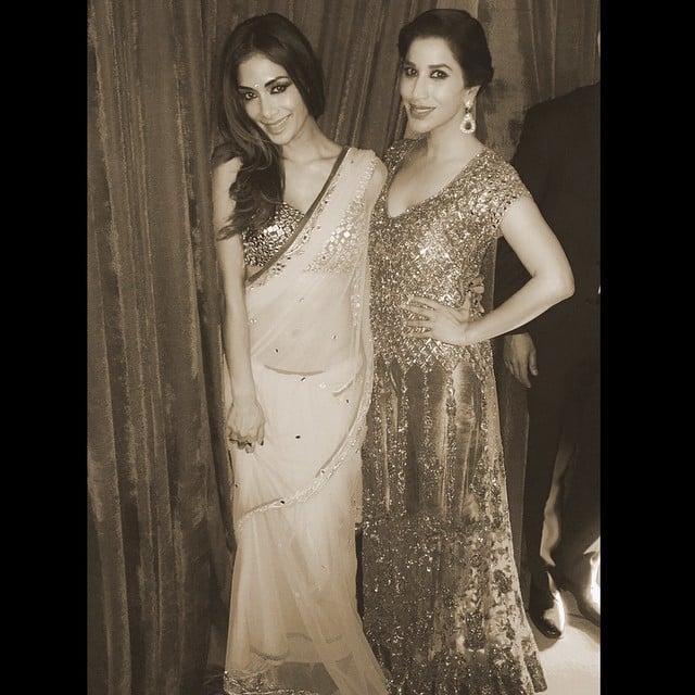 sophie choudry :- With the lovely @nicolescherzy #udaipur #desigirls #beautiful #music #bling #MereYaarKiShaadiHai #SanjayAnu #AboutLastNight -instagram