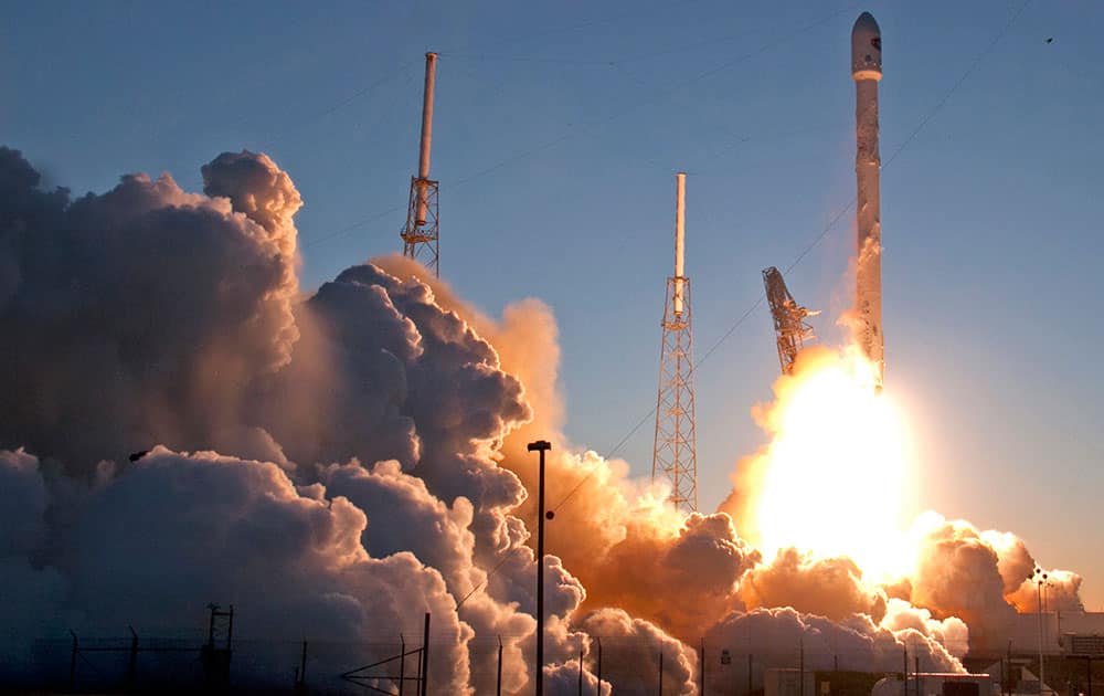 An unmanned Falcon 9 SpaceX rocket lifts off from launch complex 40 at the Cape Canaveral Air Force Station, in Cape Canaveral, Fla. On board is the Deep Space Climate Observatory, which will head toward a solar-storm lookout point a million miles away. 