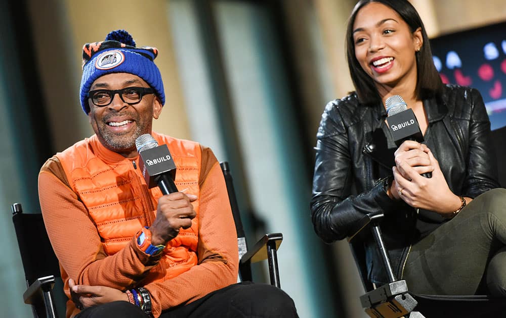 Filmmaker Spike Lee, left, and actress Zaraah Abrahams participate in AOL's BUILD Speaker Series to discuss the new film 