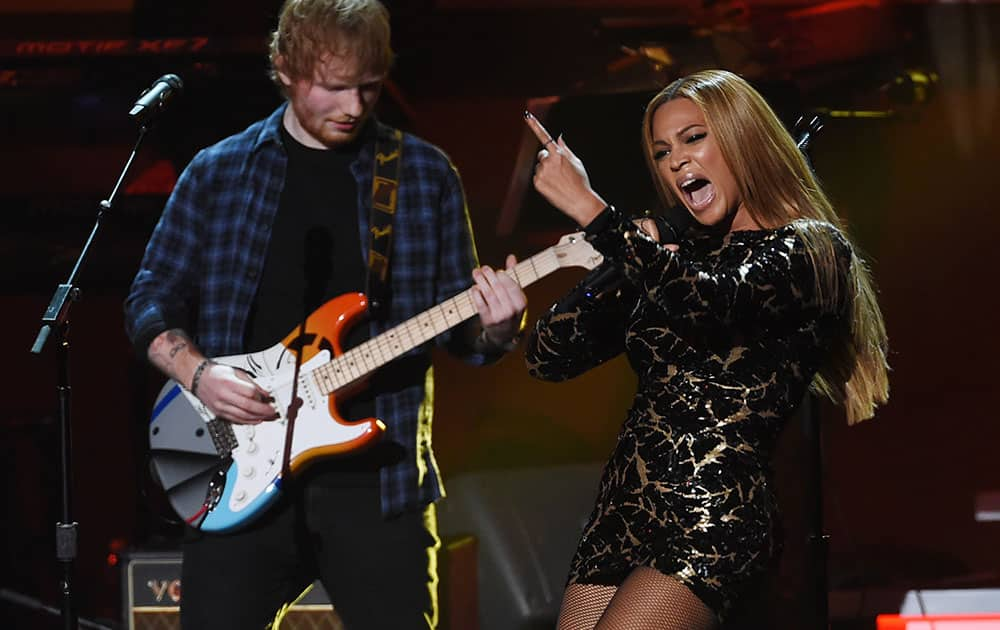 Beyonce performs with Ed Sheeran during 