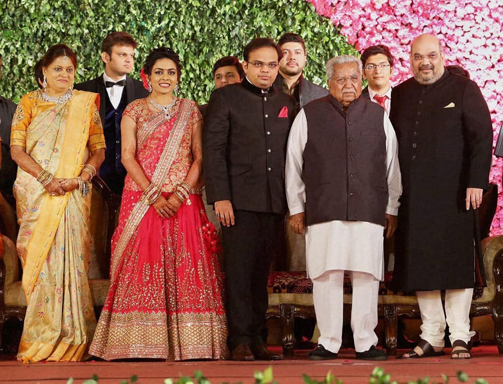 Former Gujarat Chief Minister Keshubhai Patel attends the wedding reception of BJP President Amit Shah's son Jay Shah and Rishita Patel in Ahmedabad.