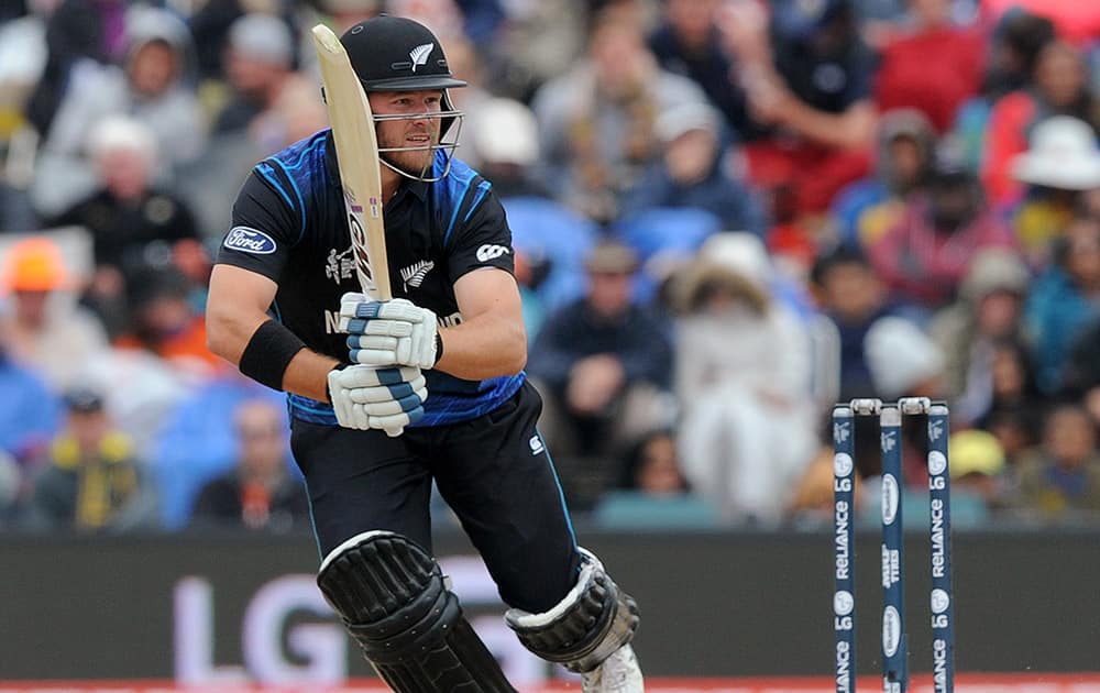 New Zealand's Corey Anderson runs after playing a cut shot against Sri Lanka during the opening match of the Cricket World Cup at Christchurch, New Zealand.