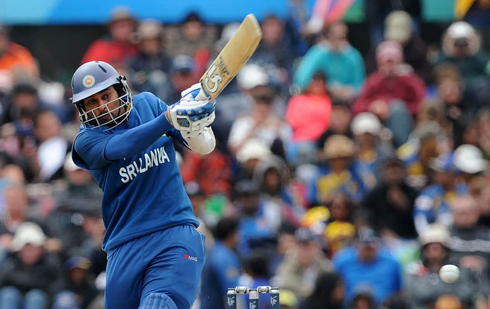 Sri Lanka's Tillakaratne Dilshan pulls the ball against New Zealand during the opening match of the Cricket World Cup at Christchurch, New Zealand.