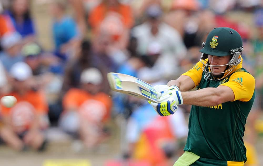 South Africa's David Miller plays a shot against Zimbabwe during their Cricket World Cup pool B match at Hamilton, New Zealand.