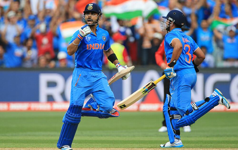 Virat Kohli, celebrates his hundred during the World Cup Pool B match against Pakistan in Adelaide.