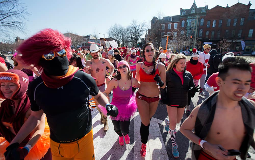 Participants of the Undie Run Washington run in their least amount of clothes in the Capitol Hill area of Washington.