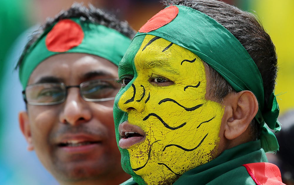 Bangladesh supporters wait for the start of their team's Cricket World Cup Pool A match against Afghanistan in Canberra, Australia.