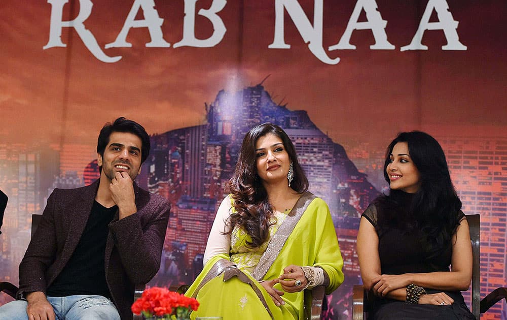 Bollywood actress Raveena Tandon with Flora Asha Saini during the poster launch of first Bollywood feature film Rab Naa in New Delhi.