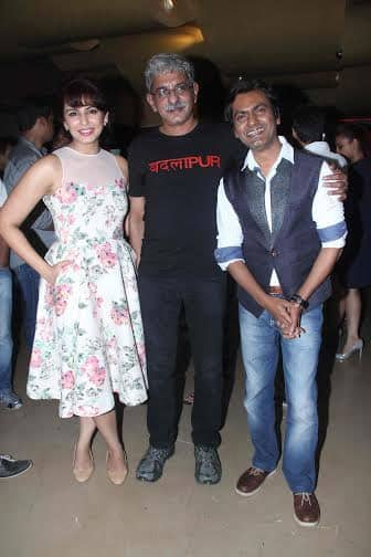 The talented trio of #Badlapur @humasqureshi #sriramraghavan & @Nawazuddin_S at the premiere of the film...  - twitter 