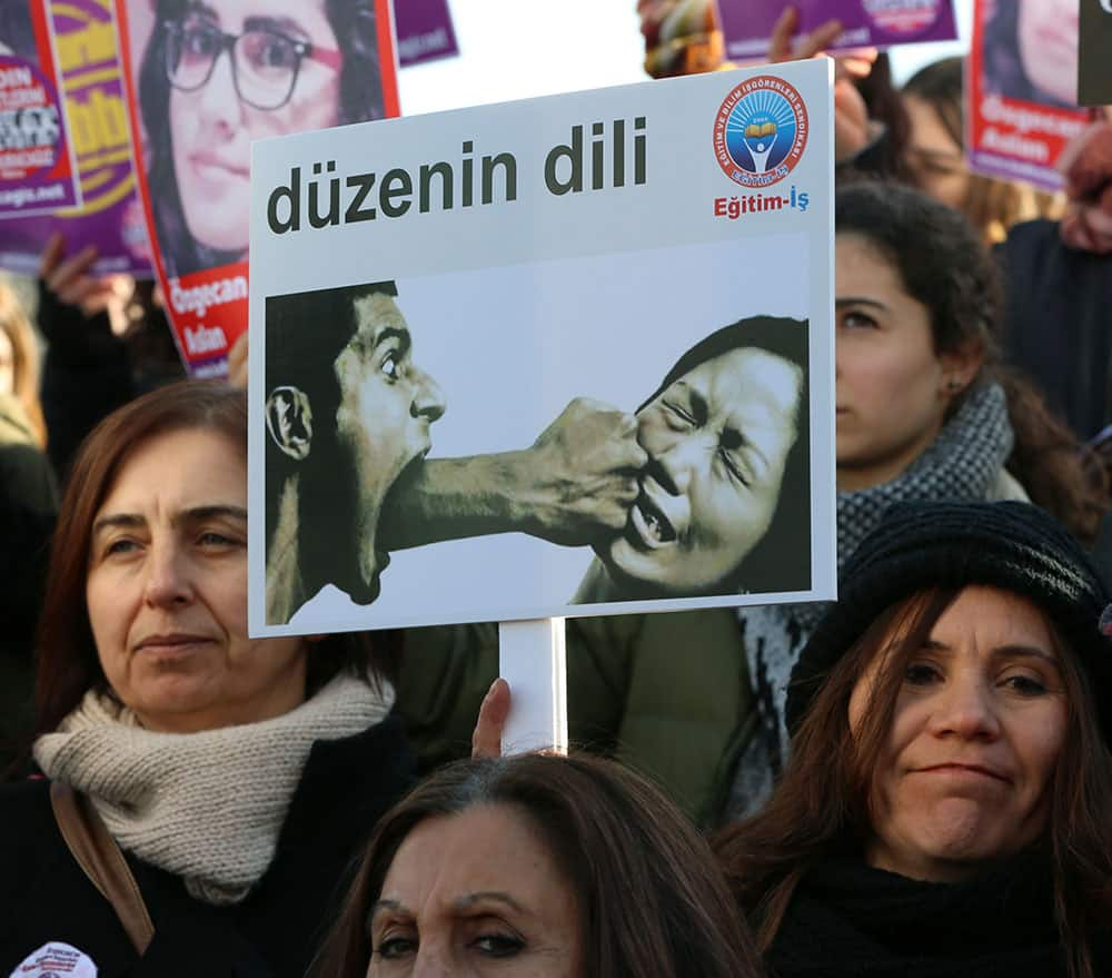 Turkish women gather to protest the killing of Ozgecan Aslan, a 20-year-old student, whose body was found last week in Mersin in southern Turkey in Ankara, Turkey.