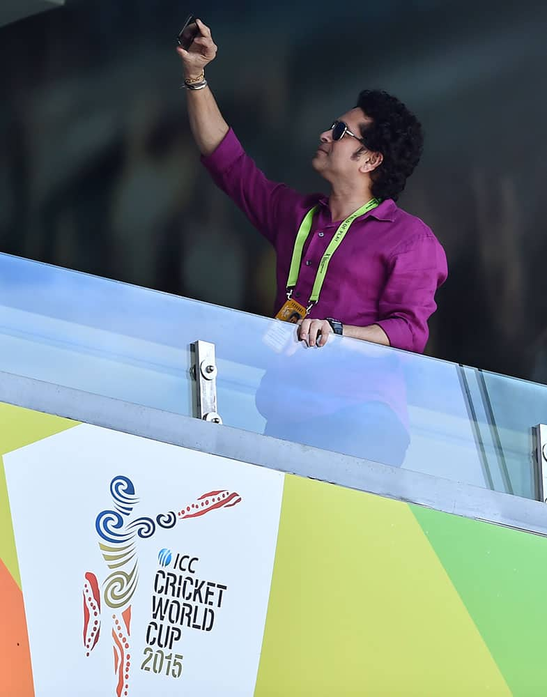 Former Indian cricketer Sachin Tendulkar takes a 