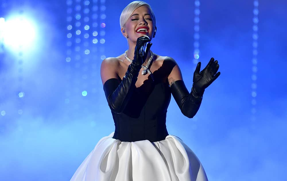 Rita Ora performs at the Oscars, at the Dolby Theatre in Los Angeles. 