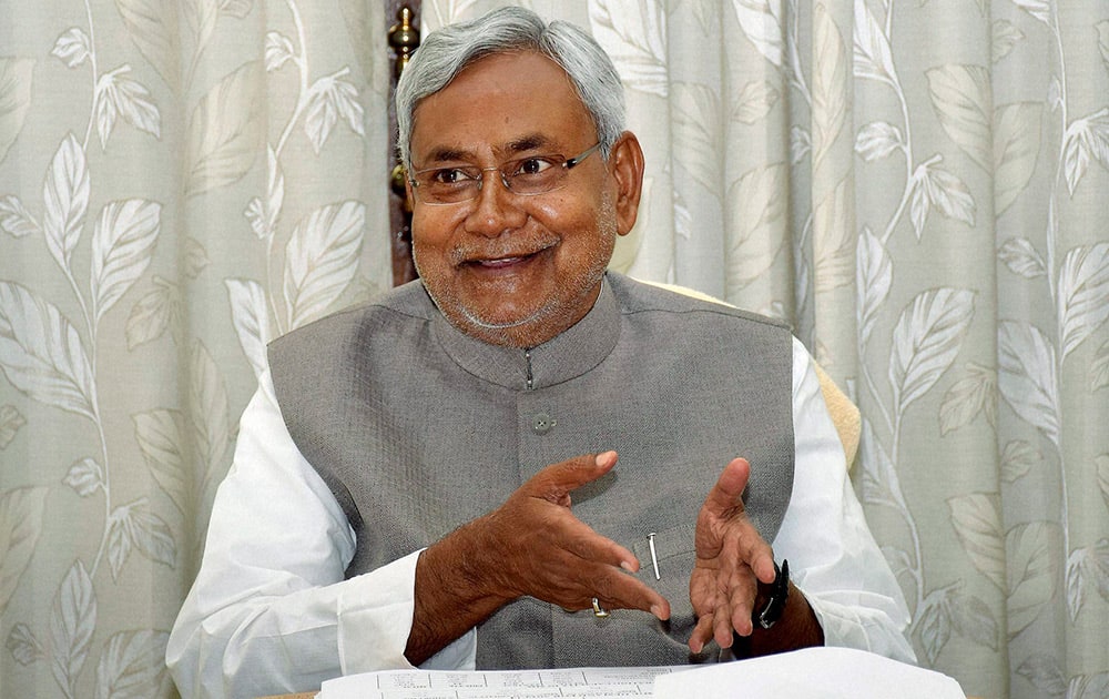 Bihar Chief Minister Nitish Kumar during the first day of his office in Patna on Monday.