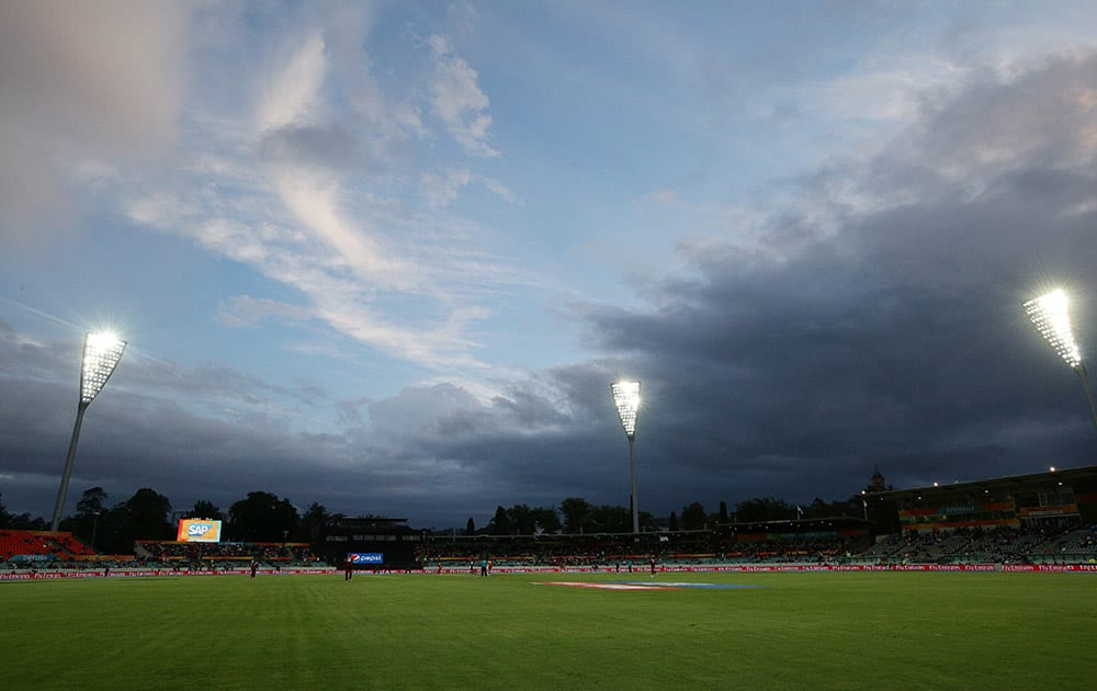 A general view of Manuka Oval during the Cricket World Cup Pool B match between the West Indies and Zimbabwe in Canberra, Australia.