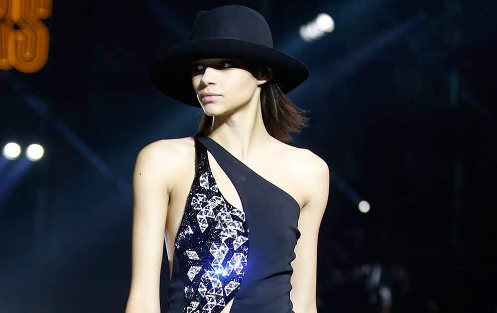 A model wears a creation for Philipp Plein women's Fall-Winter 2015-16 collection, part of the Milan Fashion Week.