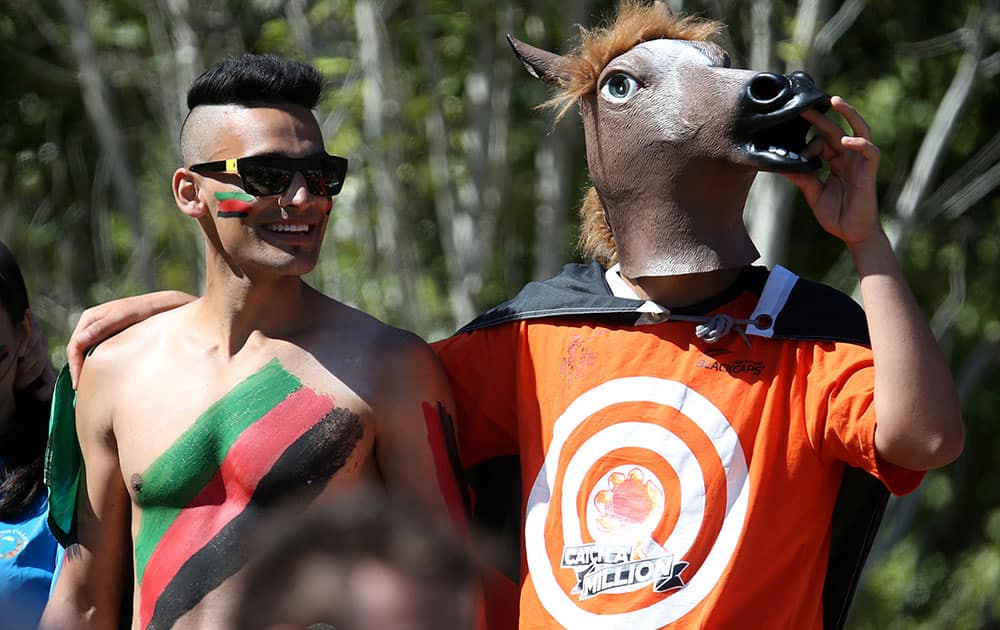 Afghanistan supporter's cheer their team on during their Cricket World Cup Pool A match against Scotland in Dunedin, New Zealand.