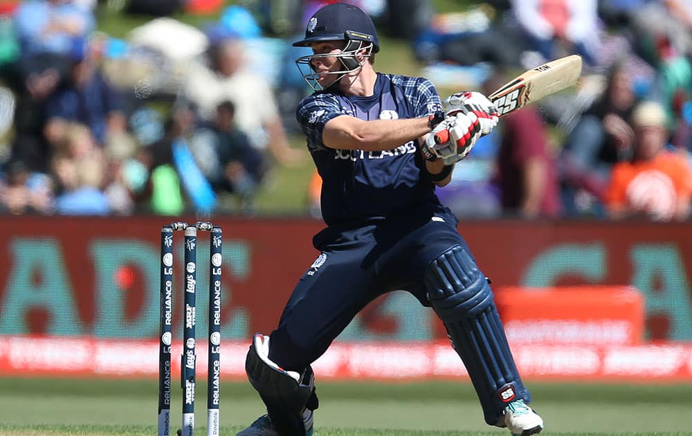 Scotland's Richie Berrington bats during their Cricket World Cup Pool A match against Afghanistan in Dunedin, New Zealand.