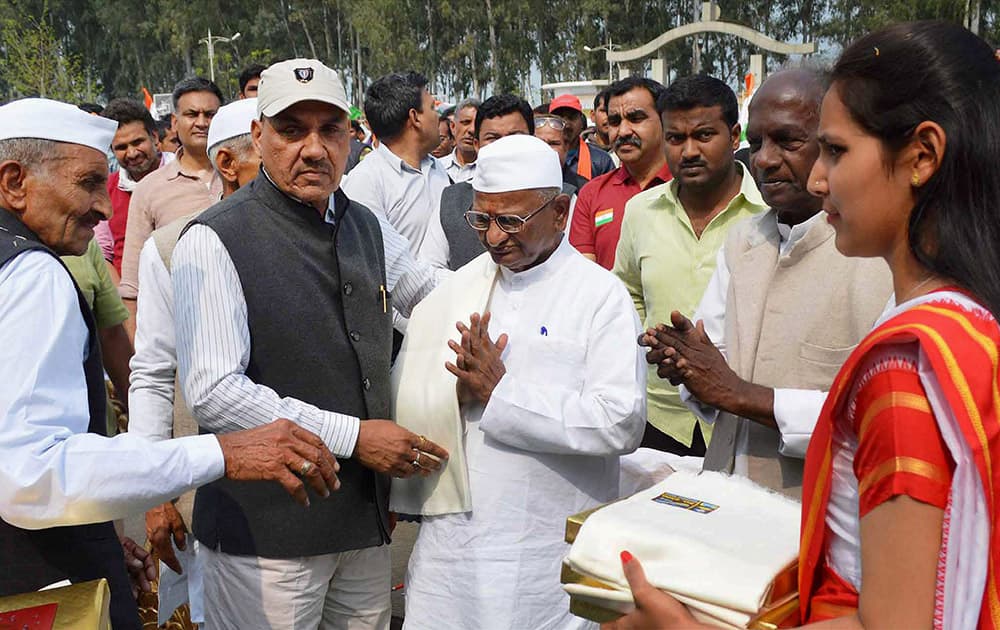 Social activist Anna Hazare during his visit to a programme in Bijnore.
