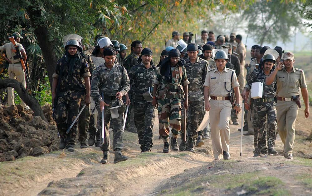 Combat forces during a gun battle with goons after the goons tried to capture Bheramari village in Birbhum district.