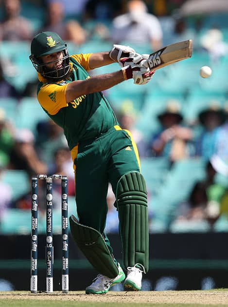 South Africa's Hashim Amla plays a shot during their Cricket World Cup Pool B match against the West Indies in Sydney.