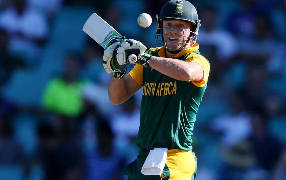 South Africa's AB De Villiers looks to hit the ball during their Cricket World Cup Pool B match against the West Indies in Sydney, Australia.