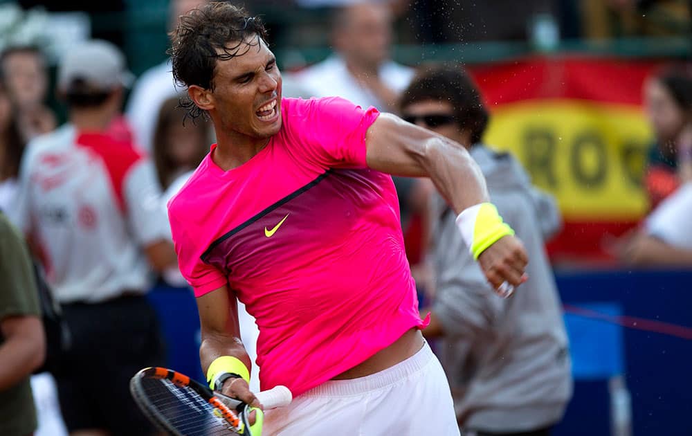 Rafael Nadal of Spain celebrates after defeating Carlos Berlocq of Argentina during the ATP Argentina Open match in Buenos Aires, Argentina.